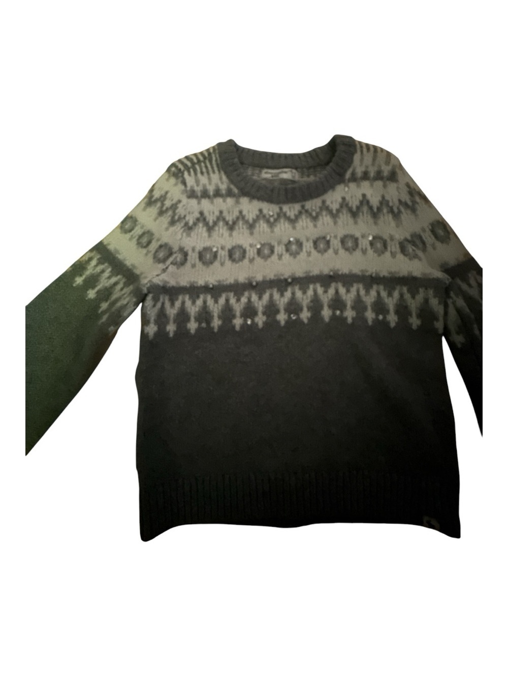 abercrombie kids Gray Fair Isle Crewneck Sweater with Jewels Size 11/12 - Picture 4 of 4